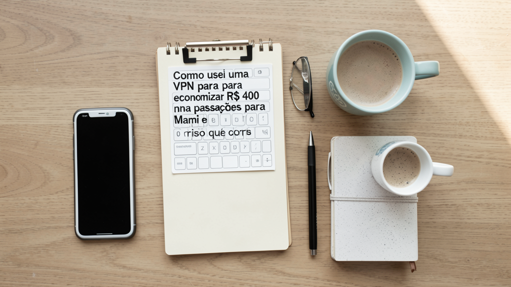 Imagem editorial ilustrando Como usei uma VPN para economizar R$ 400 na passagem para Miami e o risco que corri